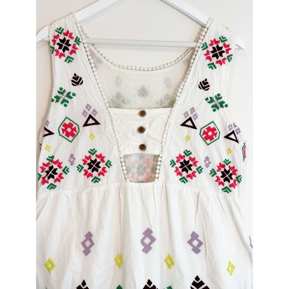 Anthropologie Dolly Embroidered %100 Cotton Midi Dress White Cotton Boho  Sz L - Picture 7 of 16